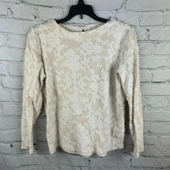 Loft Cream Flocked 3/4 Sleeve Women’s Top size Small Petite - Picture 1 of 7